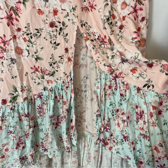 MinkPink Floral Ruffled Tier Pink/Minty Blue Maxi Skirt Size S - Picture 4 of 9